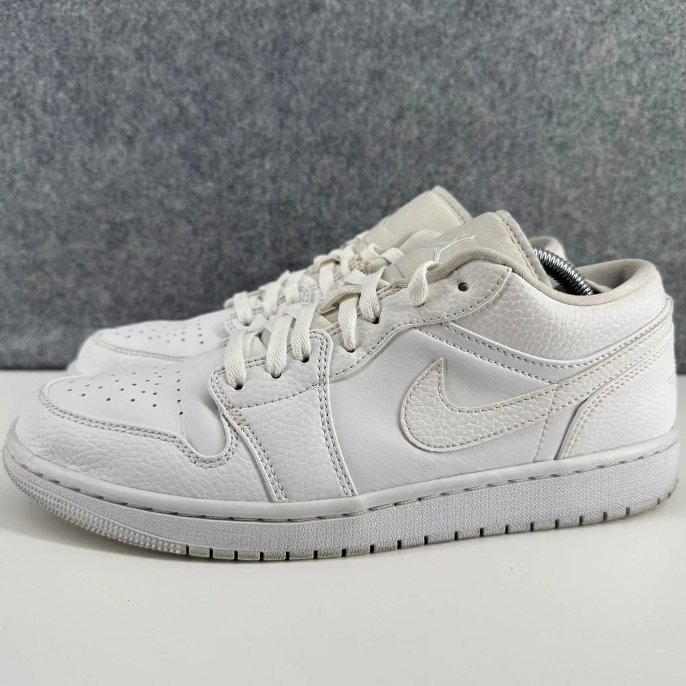 Jordan Air Jordan 1 Low Mens 9.5 White 553558-130 Tumbled Leather Sneaker